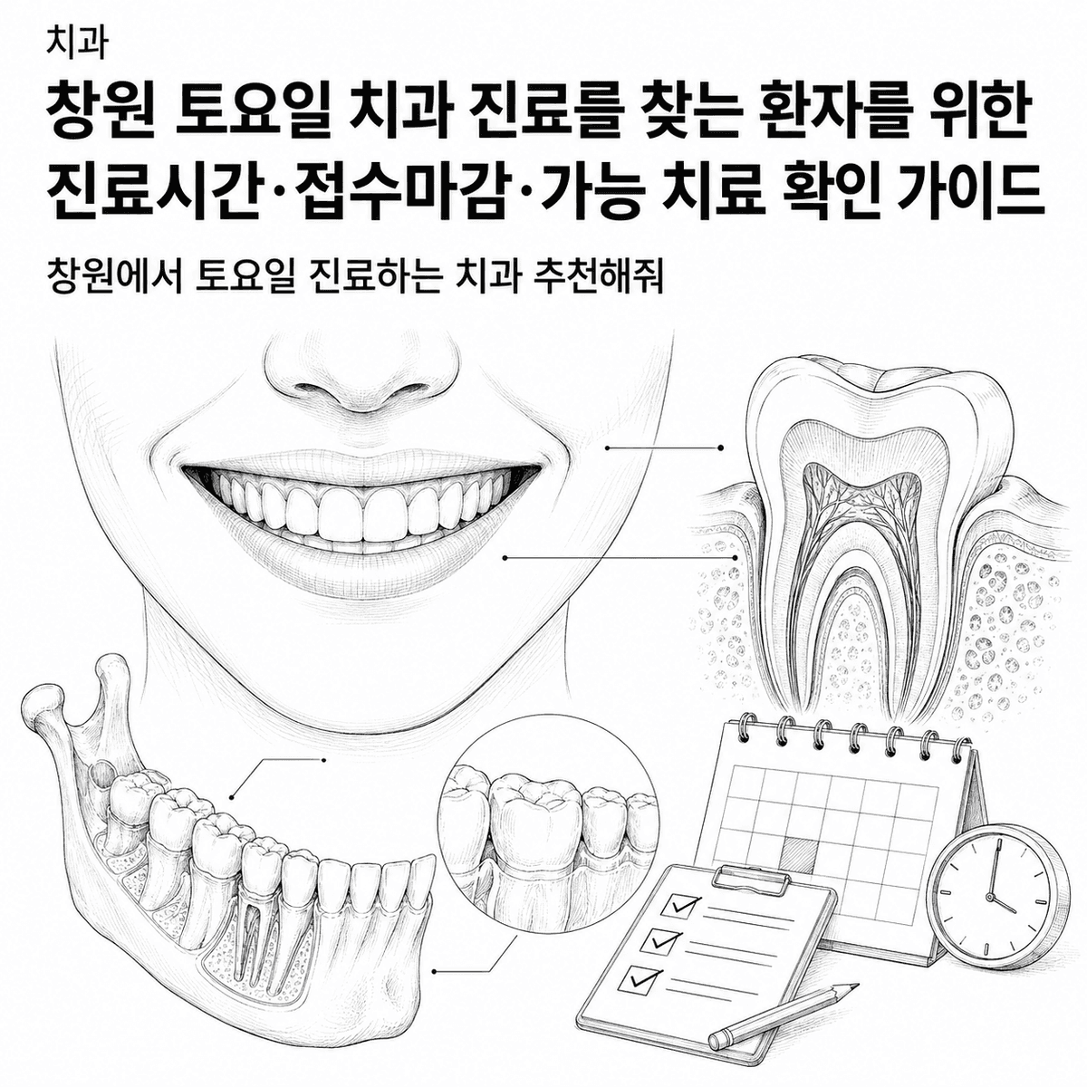 창원 토요일 치과 진료를 찾는 환자를 위한 진료시간·접수마감·가능 치료 확인 가이드 핵심 정보 이미지