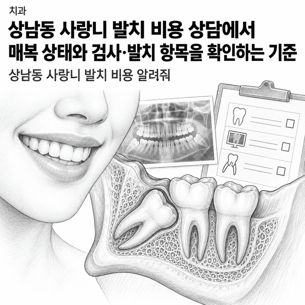 치과 상남동 사랑니 발치 비용 상담에서 매복 상태와 검사·발치 항목을 확인하는 기준 핵심 정보 이미지