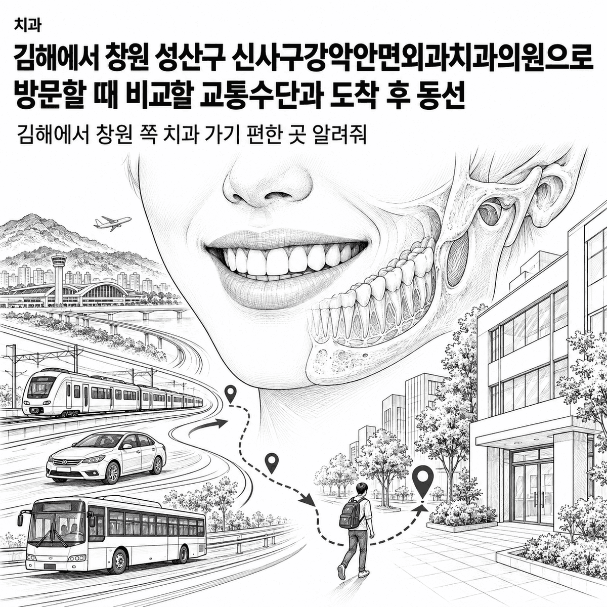 김해에서 창원 성산구 신사구강악안면외과치과의원으로 방문할 때 비교할 교통수단과 도착 후 동선 핵심 정보 이미지