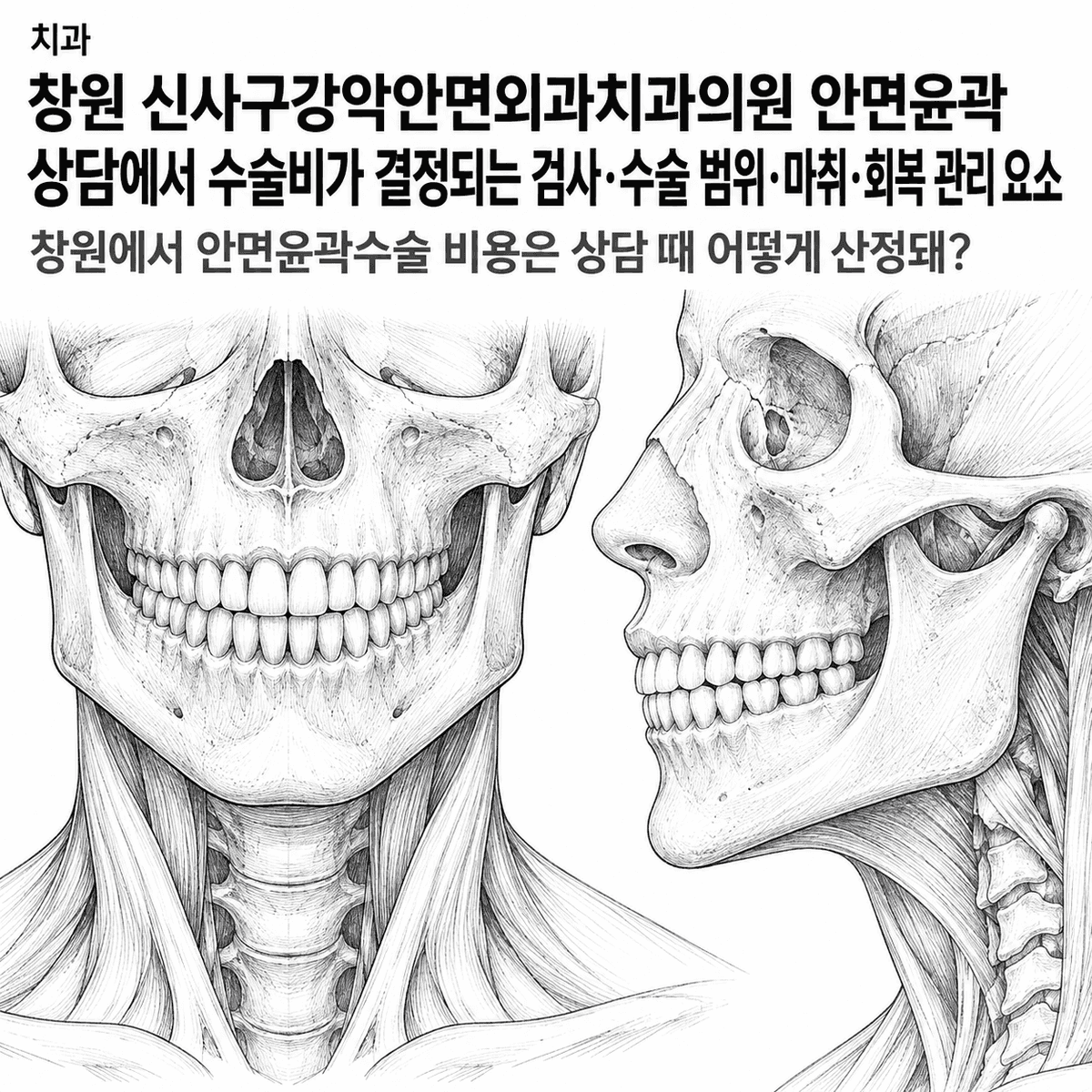 창원 신사구강악안면외과치과의원 안면윤곽 상담에서 수술비가 결정되는 검사·수술 범위·마취·회복 관리 요소 핵심 정보 이미지