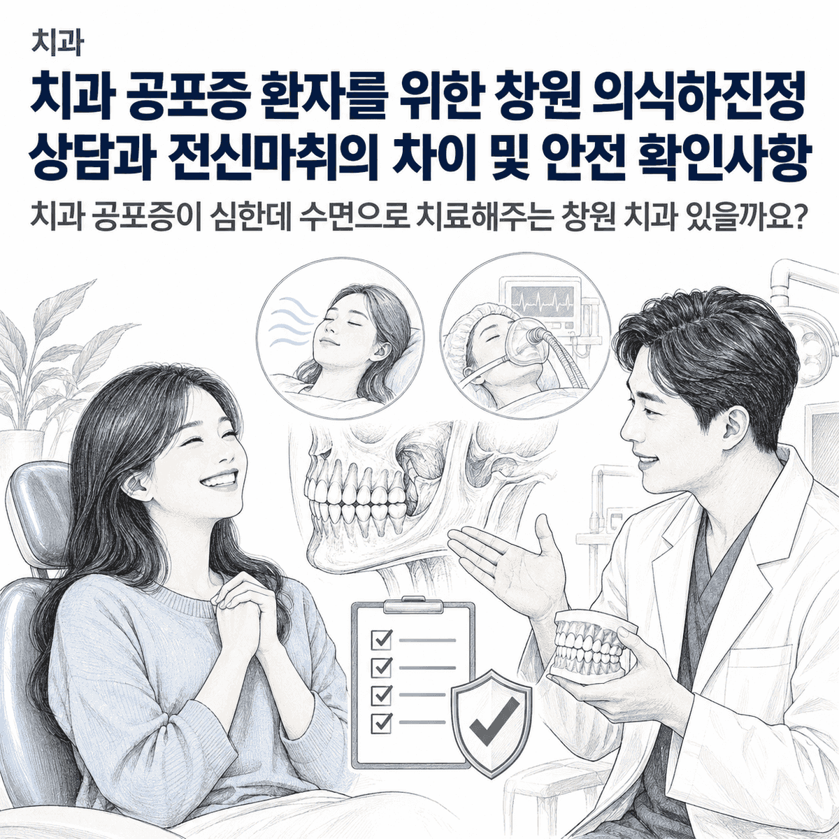 치과 공포증 환자를 위한 창원 의식하진정 상담과 전신마취의 차이 및 안전 확인사항 핵심 정보 이미지